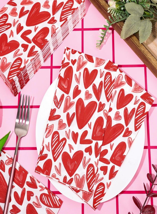 Whaline 100Pcs Valentine Heart Guest Napkins Red Love Heart Disposable Napkins Watercolor Dinner Hand Towel Paper Napkins For Bathroom Wedding Anniversary Party Table Supplies - Image 4